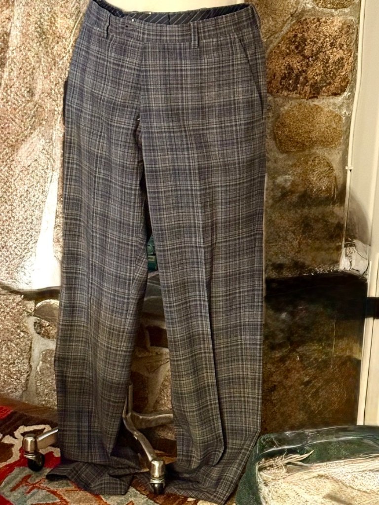 John Varvatos Usa Gray Plaid Wool Linen Dress Pants Men's 34r Tailored Flat Fron